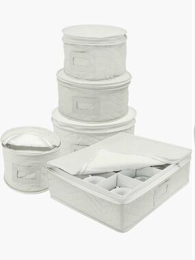 Quilted beige/ off white dinnerware Storage Organizer Set - 5 Piece